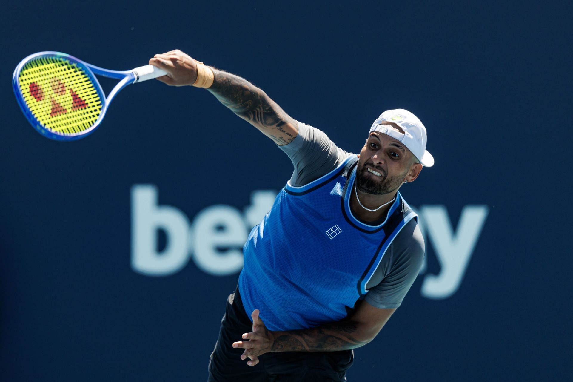 Kyrgios in action at the Miami Open 2025 - Day 4 - Source: Getty